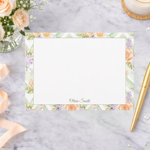 Tarjeta Pequeña Papel Floral Lavanda Melocotón Pastel Primavera