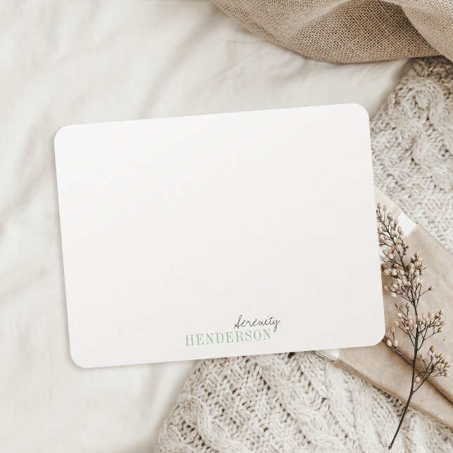 Tarjeta Pequeña Papel Minimalista verde personalizado (Green Minimalist personalized stationery Note Card)