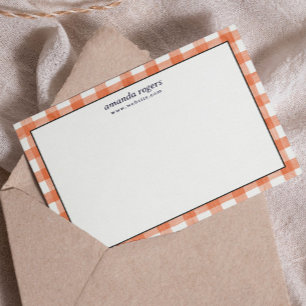 Tarjeta Pequeña Papel Monograma Cuadros Búfalo Acuarela Naranja