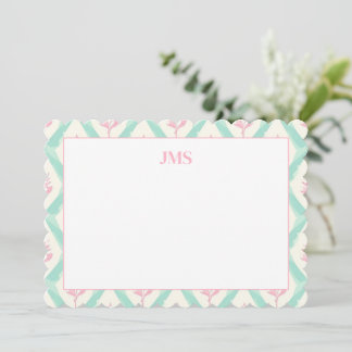 Tarjeta Pequeña Papel Monograma Patrón Verde Chic