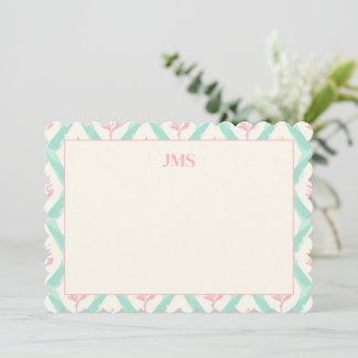 Tarjeta Pequeña Papel Monograma Patrón Verde Chic