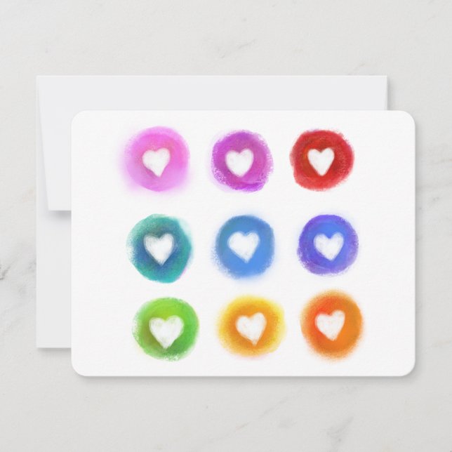 Tarjeta Pequeña Papel personal: Corazones de amor de arcoíris (Anverso)