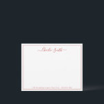 Tarjeta Pequeña Papel personalizado con borde rojo y letra script<br><div class="desc">Letra script moderna con nombre y dirección opcional u otro texto junto con un borde delgado de color rojo,  simple y elegante. Excelente papel personalizado profesional para la temporada navideña. 
Personalízalo con el color del borde de tu elección.</div>