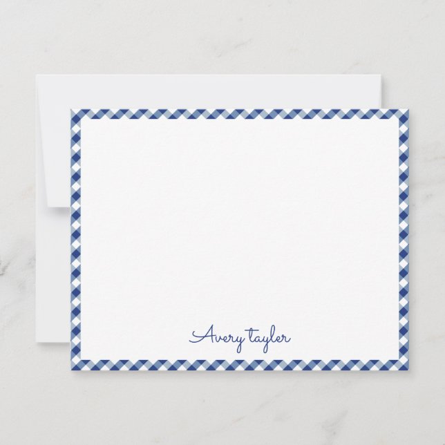 Tarjeta Pequeña Papel personalizado con estampado de gingham azul  (Anverso)