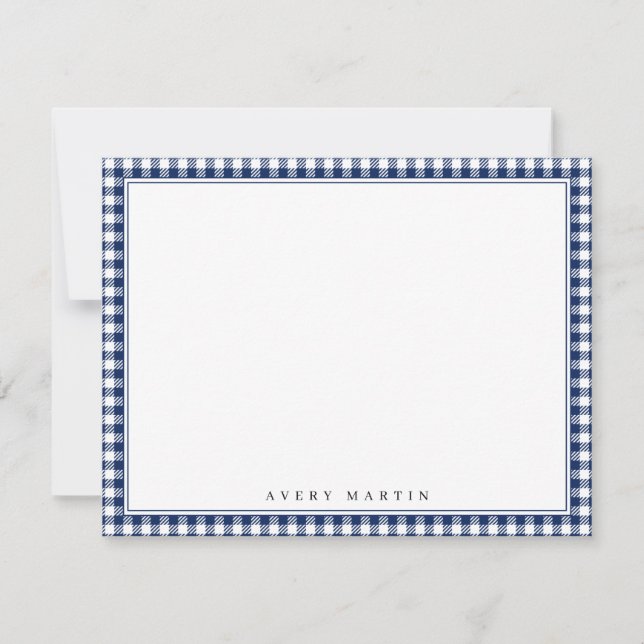 Tarjeta Pequeña Papel personalizado con estampado de gingham azul (Anverso)