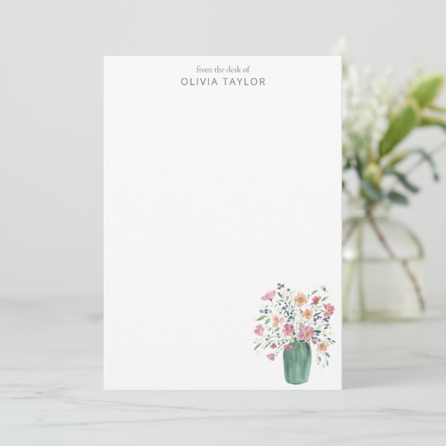 Tarjeta Pequeña Papel Personalizado con Nombre y Floral Pintado a  (Anverso de pie)