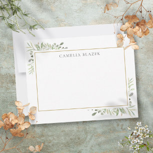 Tarjeta Pequeña Papel pintado de acuarela verde elegante y persona