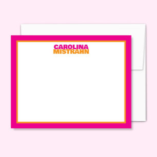 Tarjeta Pequeña Papelaría Linda con Borde Naranja Rosa Nombre Apil