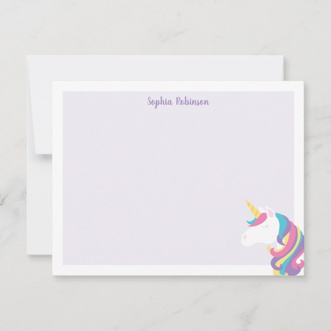 Tarjeta Pequeña Papelaria Personalizada Morado Niños Unicornio Lin (Anverso)