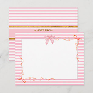 Tarjeta Pequeña Papelería de Cinta Elegante Rosa y Blanca a Rayas