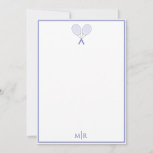 Tarjeta Pequeña Papelería de tenis Preppy Racquet Monograma Azul