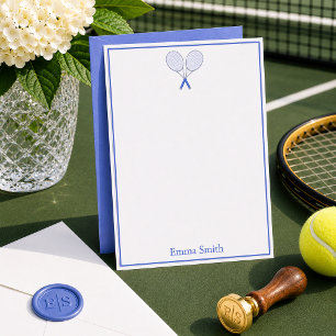 Tarjeta Pequeña Papelería de tenis Preppy Racquet Monograma Azul