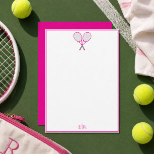 Tarjeta Pequeña Papelería de tenis raqueta monograma rosa Preppy