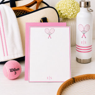 Tarjeta Pequeña Papelería de tenis raqueta monograma rosa Preppy