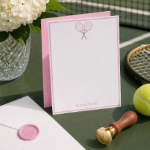 Papelería de tenis raqueta monograma rosa Preppy