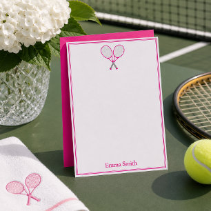 Tarjeta Pequeña Papelería de tenis raqueta preppy monograma rosa
