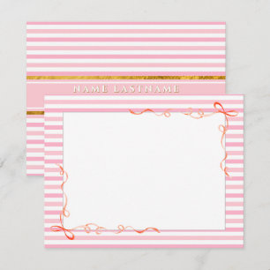 Tarjeta Pequeña Papelería elegante con cinta rayada rosa y blanca