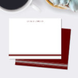 Tarjeta Pequeña Papelería masculina simple de tres rayas roja oscu<br><div class="desc">Este diseño presenta 3 franjas en la parte inferior de la tarjeta y espacio para un nombre. Haga clic en el botón personalizar si desea mover/escalar las imágenes y modificar aún más el texto. Variaciones de este diseño, colores adicionales, así como productos coordinados están disponibles en nuestra tienda, zazzle.com/store/doodlelulu. Contáctenos...</div>