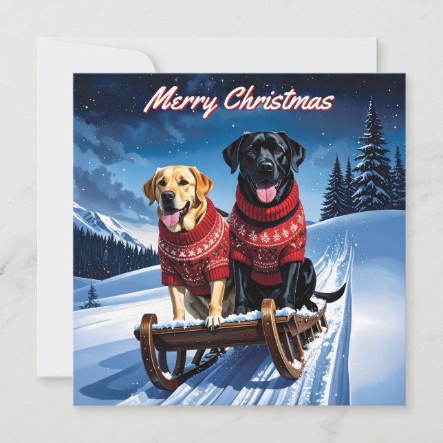 Tarjeta Pequeña Paquete de labradores de Navidades planos (Anverso)