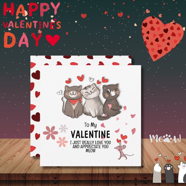 Tarjeta Pequeña Para mi San Valentín Miau (To My Valentine Meow Note Card)