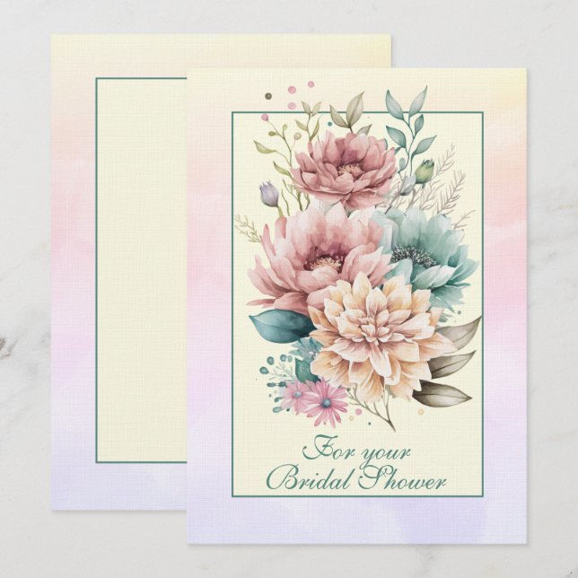 Tarjeta Pequeña Para tu ducha nupcial Pastel Floral (Anverso / Reverso)