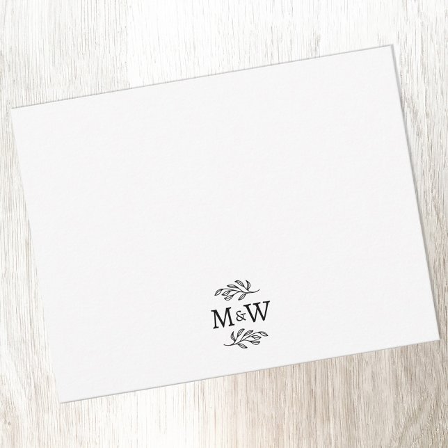 Tarjeta Pequeña Pareja boda Monograma Elegante Botánico (Modern wedding couple monogram personalized stationery note card)