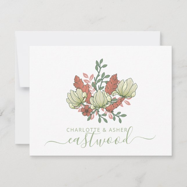 Tarjeta Pequeña Pareja Boda Monograma Vintage Floral (Anverso)