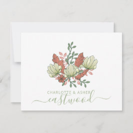 Tarjeta Pequeña Pareja Boda Monograma Vintage Floral