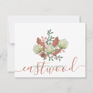 Tarjeta Pequeña Pareja Boda Monograma Vintage Floral