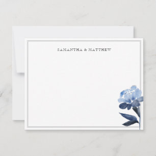 Tarjeta Pequeña Pareja de agua floral azul con dos bordes 