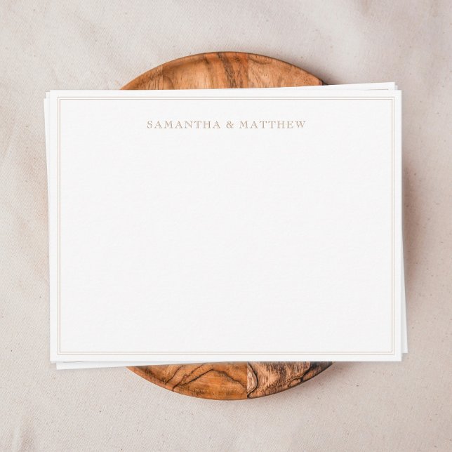 Tarjeta Pequeña Pareja de borde doble dorada (Gold double border vintage typography couple note card)