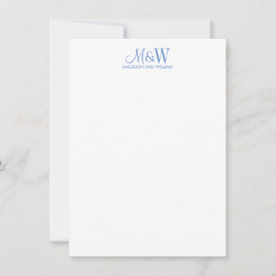 Tarjeta Pequeña Pareja Monograma Blanco Azul Minimalista