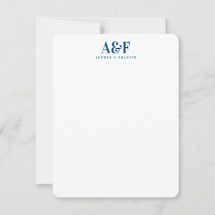 Tarjeta Pequeña Pareja Monograma Minimalista Sencillo Naval Azul B