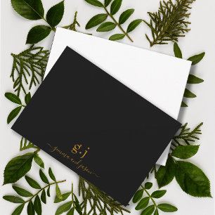 Tarjeta Pequeña Pareja Monograma Minimalista Simple Oro Negro