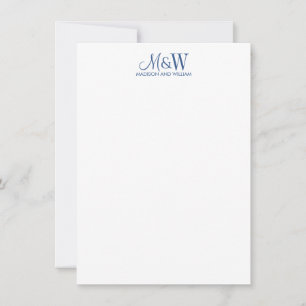 Tarjeta Pequeña Pareja Monograma Naval Minimalista Blanco