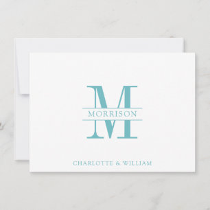 Tarjeta Pequeña Pareja Monograma verde azul Minimalista Blanco
