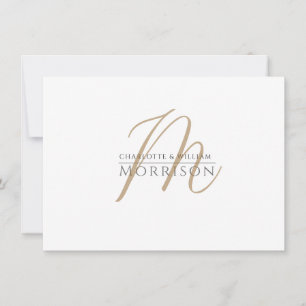 Tarjeta Pequeña Parejas de Monograma Negro de Oro Elegante
