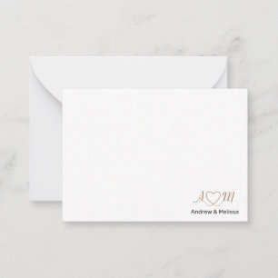 Tarjeta Pequeña Parejas Elegantes Script Monograma Corazón Oro Neg