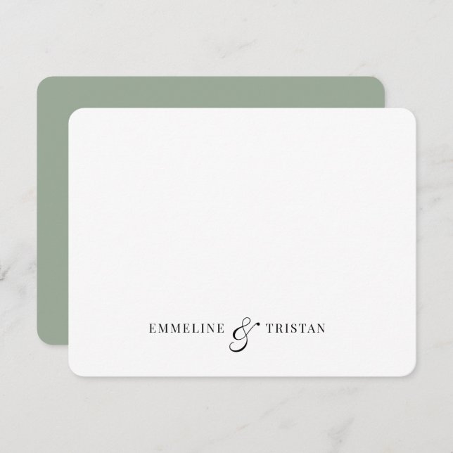 Tarjeta Pequeña Parejas personalizadas Stationery Sage Green (Anverso / Reverso)