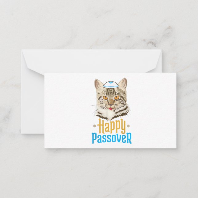 Tarjeta Pequeña Pascua Feliz Pascua Gato Divertido Seder Judío (Anverso)