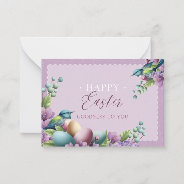 Tarjeta Pequeña Pascua Floral Verde Púrpura (Anverso)