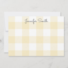 Tarjeta Pequeña Pastel Amarillo Limón y Cuadro de Gingham Blanco