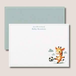 Tarjeta Pequeña Pastel Jirafa Niña Jugando Fútbol Gracias