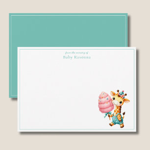 Tarjeta Pequeña Pastel Niño Jirafa con Gracias de Algodón de Azúca
