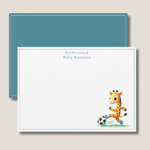 Tarjeta Pequeña Pastel Niño Jirafa Jugando Fútbol Gracias