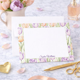 Tarjeta Pequeña Pastel Peach Purple Tulips Spring Floral Name