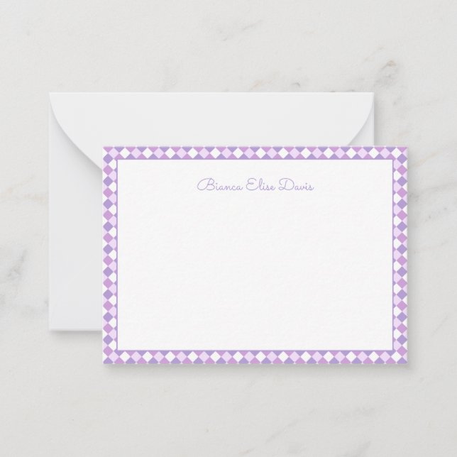 Tarjeta Pequeña Pastel Purple Gingham Infantiles (Anverso)