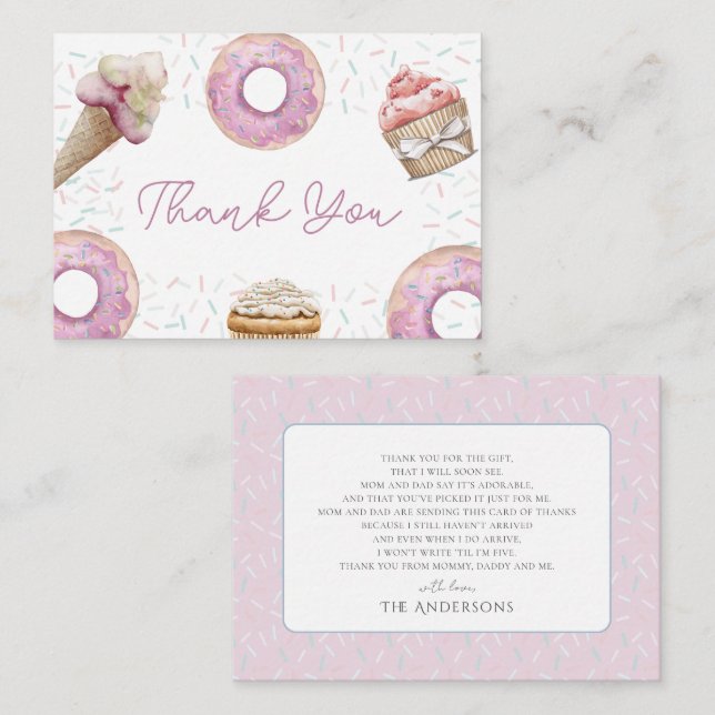 Tarjeta Pequeña Pastel rosa dulce y Baby Shower donut Gracias (Anverso / Reverso)