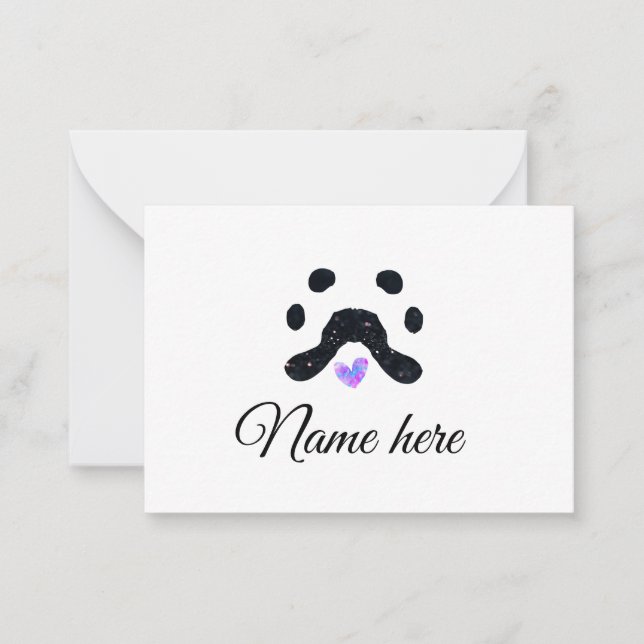 Tarjeta Pequeña Pata de perro mascota negro añadir nombre texto fo (Anverso)