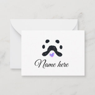 Tarjeta Pequeña Pata de perro mascota negro añadir nombre texto fo